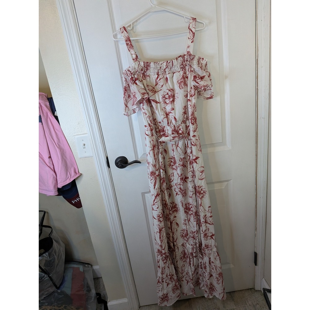 Julia Jordan Womens Red White Floral Toile Cold‎ Shoulder Maxi Dress Size 10 - Picture 3 of 6